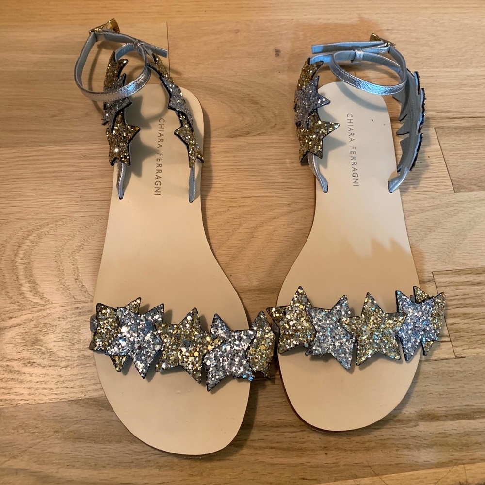 Chiara Ferragni Gold and Silver Star Sandals